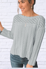 Openwork Round Neck Long Sleeve Knit Top