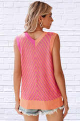 Pink Abstract Stripe Chevron knit sleeveless top