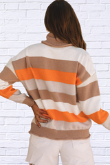 Color Block Drop Shoulder Turtleneck Sweater