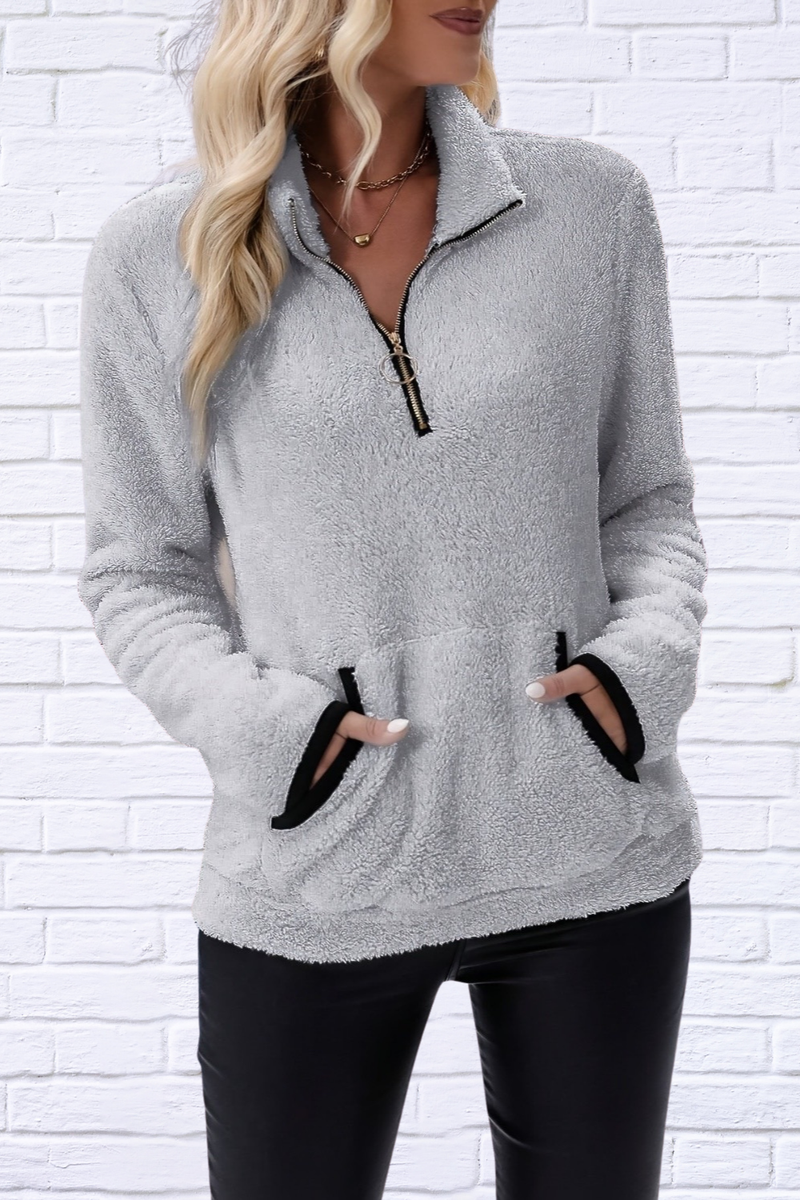 Half Zip Long Sleeve Furry Sweatshirt