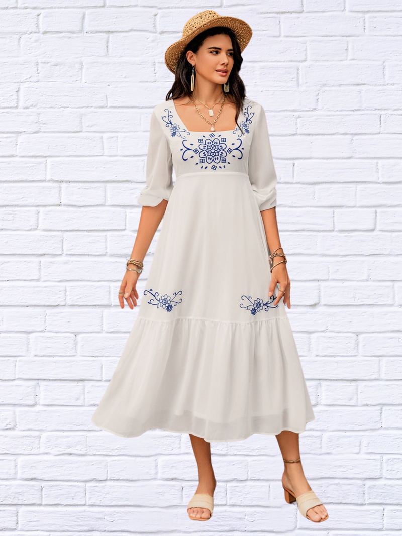Aniko Ruffled Hem V-Neck Flutter Sleeve Dress