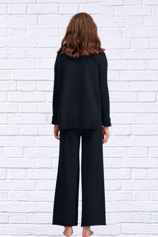 Diane High- Low Turtleneck Long Sleeve Top and Pants Sweater Set