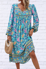 Devine Tassel Tied Printed Long Sleeve Dress