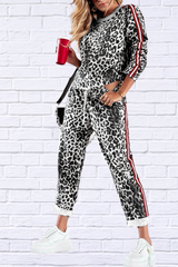 Leopard Round Neck Long Sleeve Top and Pants Set