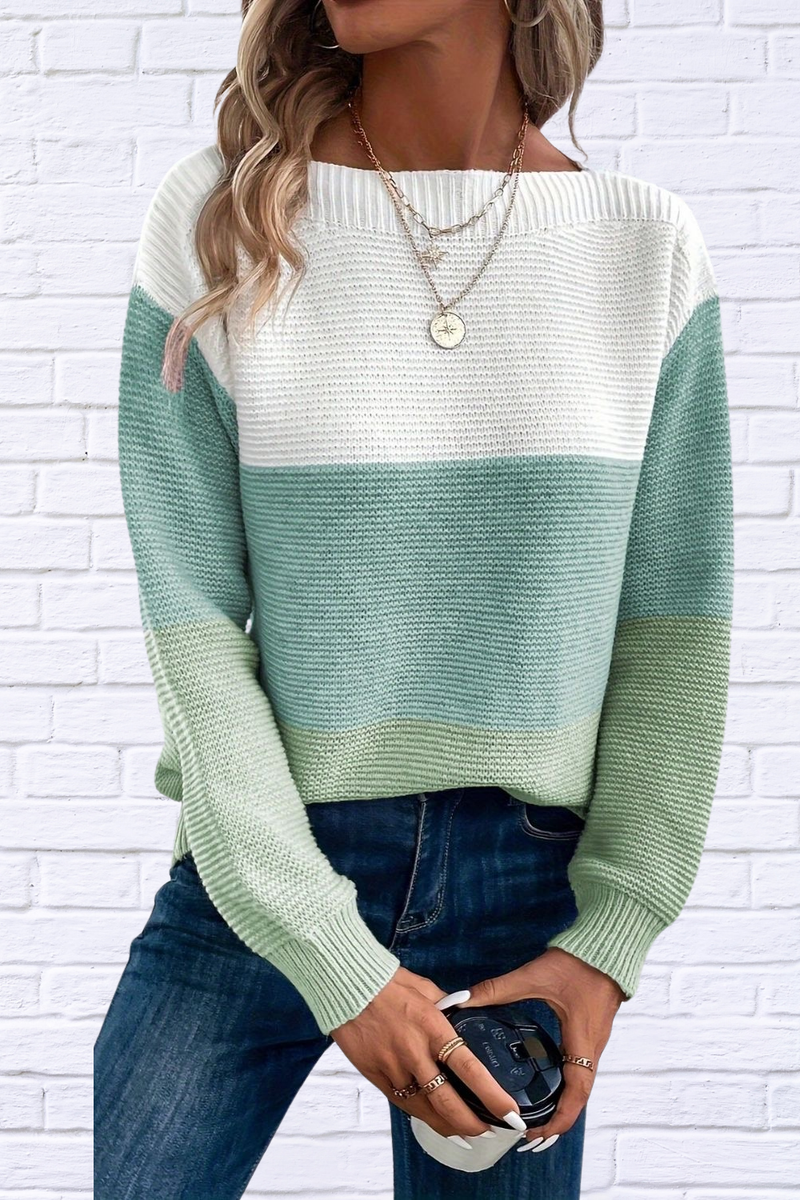 Color Block Boat Neck Sweater