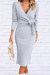 Anne's Women's V-Neck Knitted Tie Dress