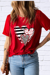 Hearts Center Front Round Neck Short Sleeve T-Shirt