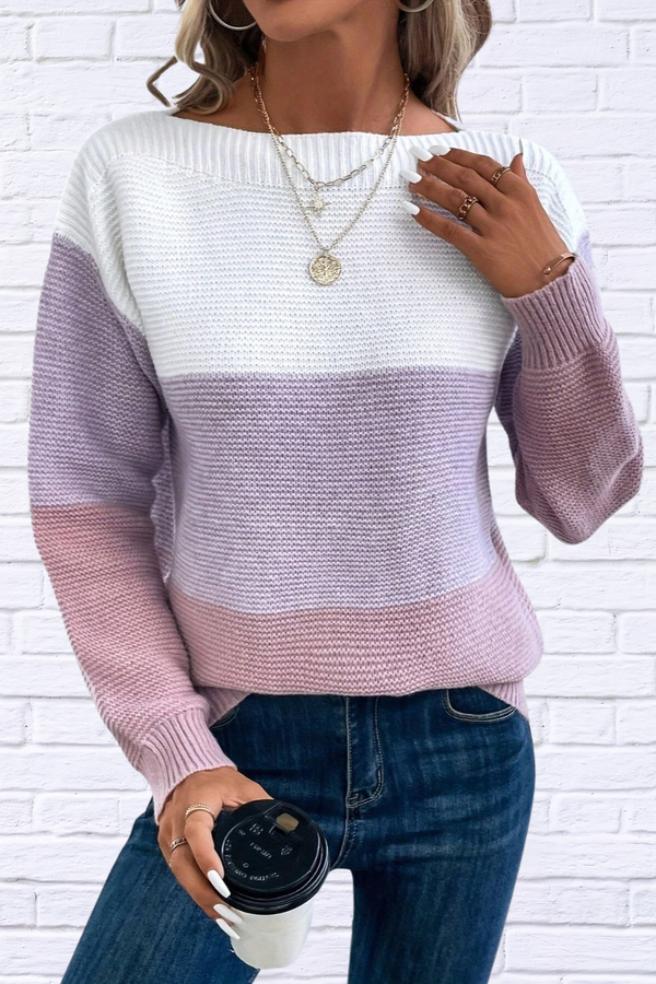 Color Block Boat Neck Sweater