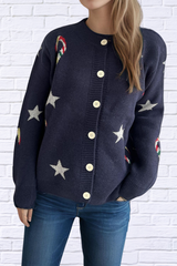 Candy Cane & Star Button Down Long Sleeve Cardigan