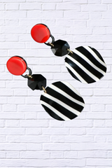 Striking Black and White Dangle Earrings with a Touch of Red