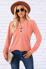 V-Neck Buttoned Long Sleeve Blouse