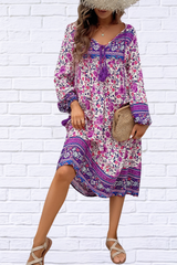 Devine Tassel Tied Printed Long Sleeve Dress