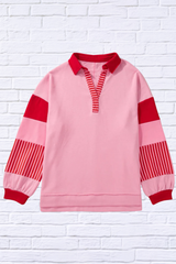 Plus Size Color Block Johnny Collar Long Sleeve Sweatshirt