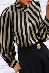 Elegant Special Black and White Striped Cross-Collar Button-Up Shirt