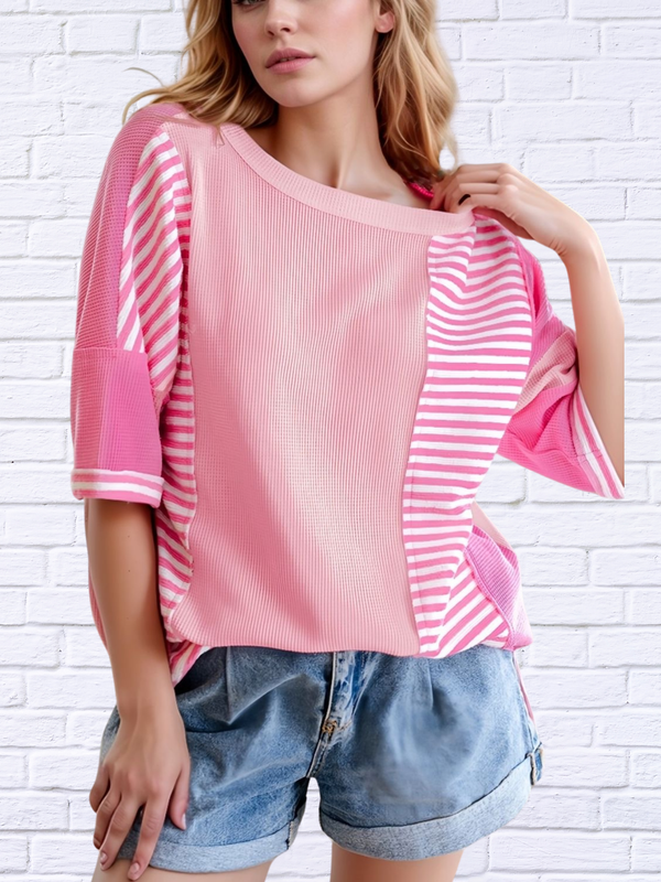 Stripe Color Block Half Sleeve T-Shirt