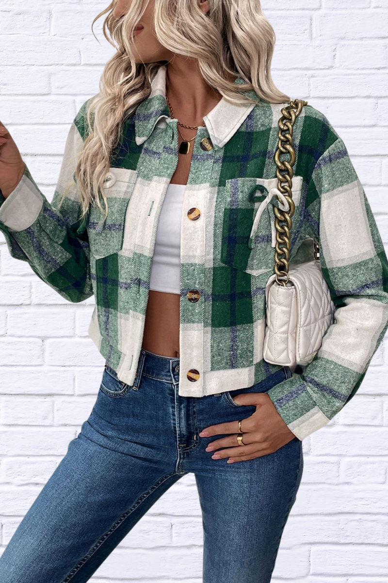 Color Block Plaid Button Up Jacket