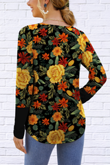 Floral Printed Round Neck Long Sleeve T-Shirt