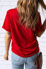 Hearts Center Front Round Neck Short Sleeve T-Shirt