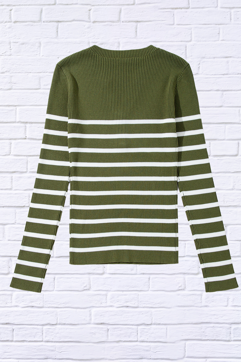 Striped Contrast Long Sleeve Knit Top