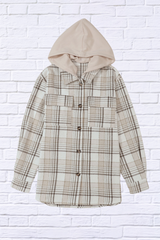 Plaid Removable Hood Button Up Shacket