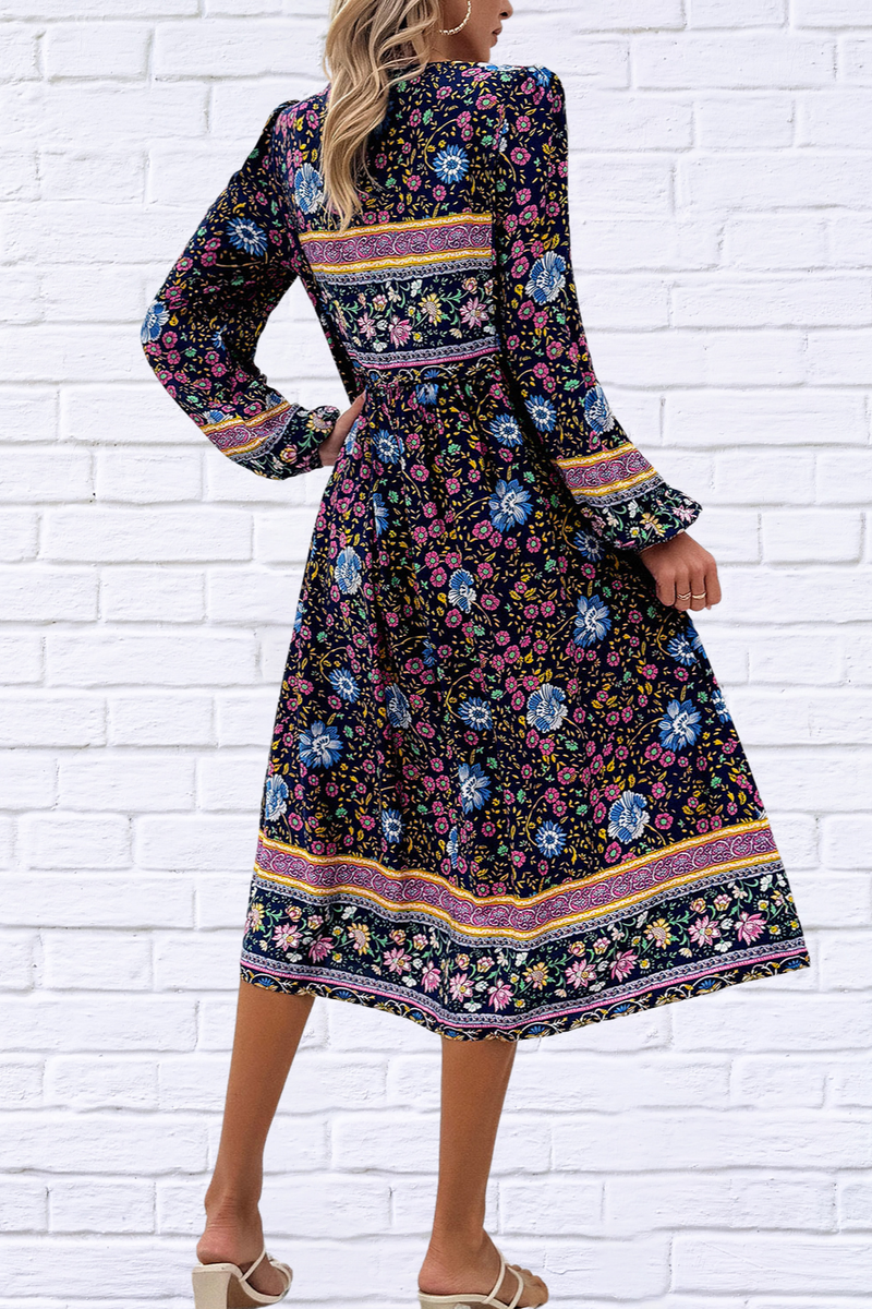 Devine Tassel Tied Printed Long Sleeve Dress