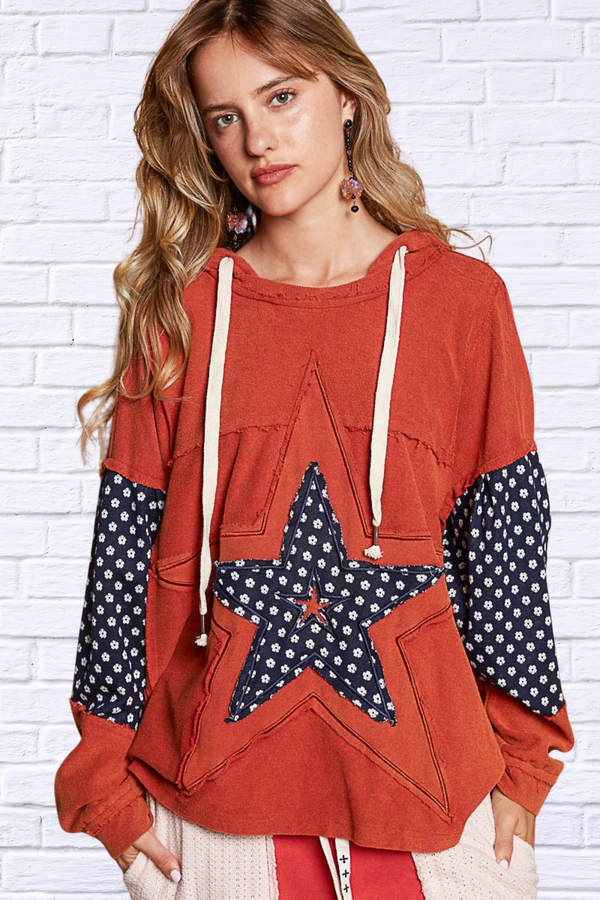 Star Patchwork Raw Edge French Terry Hoodie