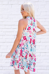 Floral Mock Neck Sleeveless Tiered Dress