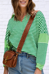 Striped Johnny Collar Long Sleeve Top