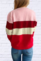 Ruby Color Block Stripe Round Neck Long Sleeve Sweater