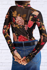 Floral Mock Neck Long Sleeve Top