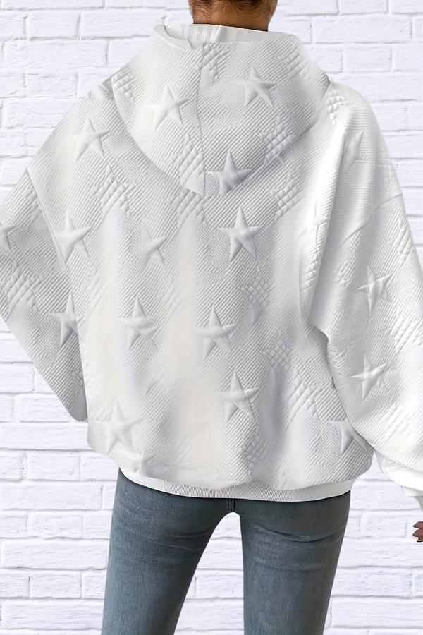 Plus Size Star Texture Long Sleeve Drawstring Hoodie