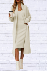 Neck Cami Dress and Open Front Cardigan Sweater Set