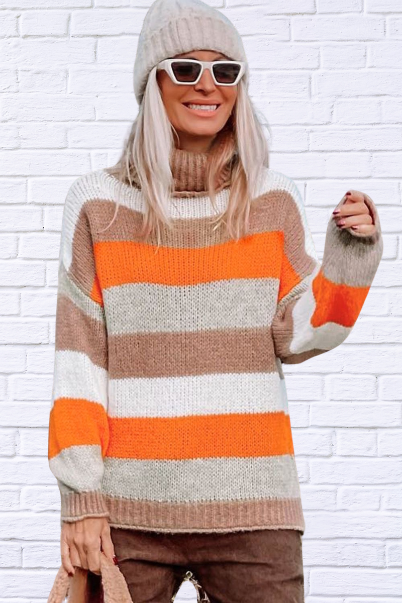 Color Block Drop Shoulder Turtleneck Sweater