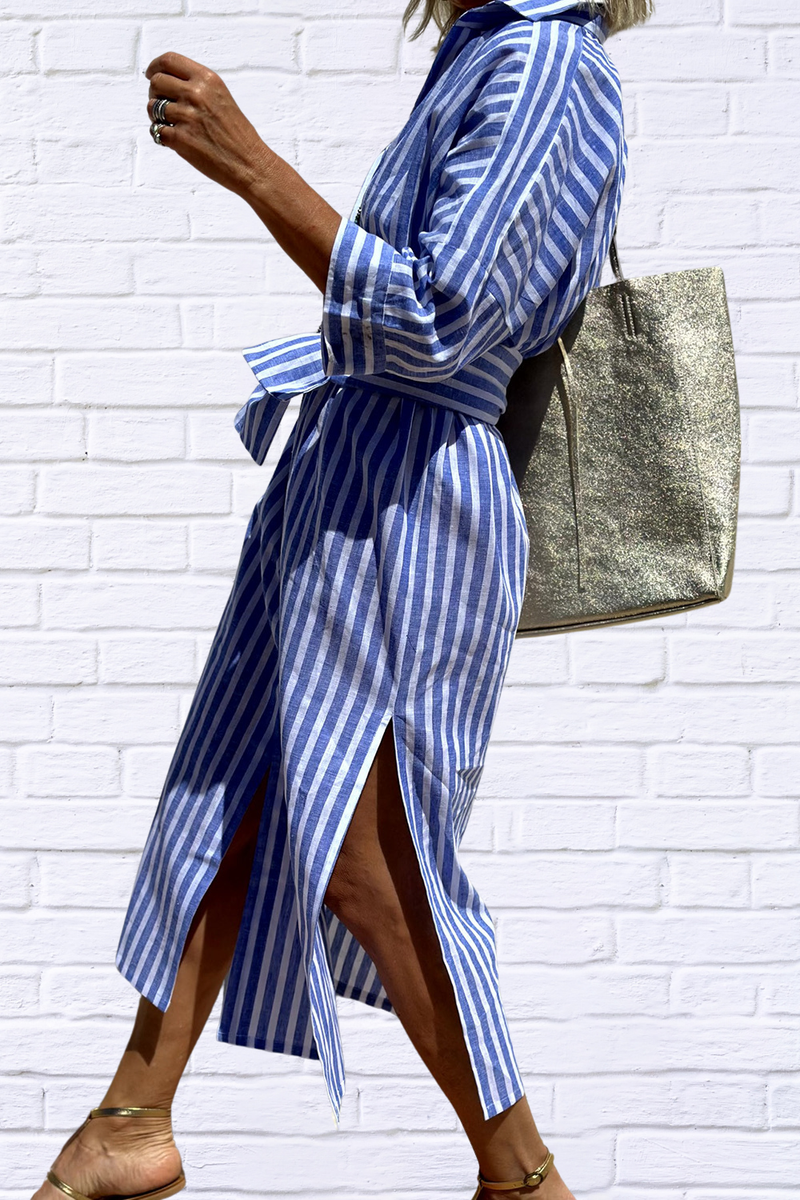 Tied Button-Up Three-Quarter Sleeve Dress – Effortless Elegance with a Flattering Fit