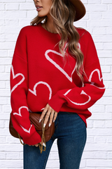 Heart Dropped Shoulder Long Sleeve Sweater