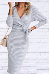 Anne's Women's V-Neck Knitted Tie Dress