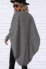 Houndstooth Open Front Batwing Sleeve Cardigan