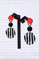 Striking Black and White Dangle Earrings with a Touch of Red