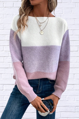 Color Block Boat Neck Sweater