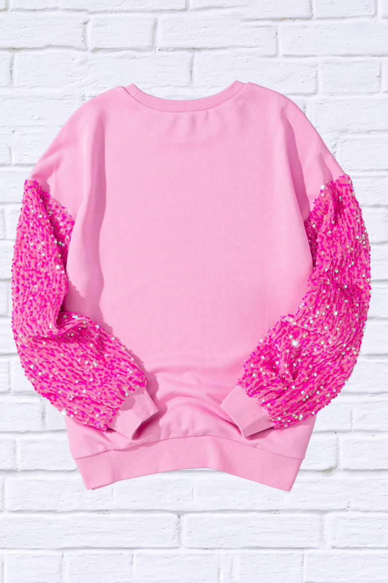 Valentine’s Day Sequin Heart Long Sleeve Sweatshirt