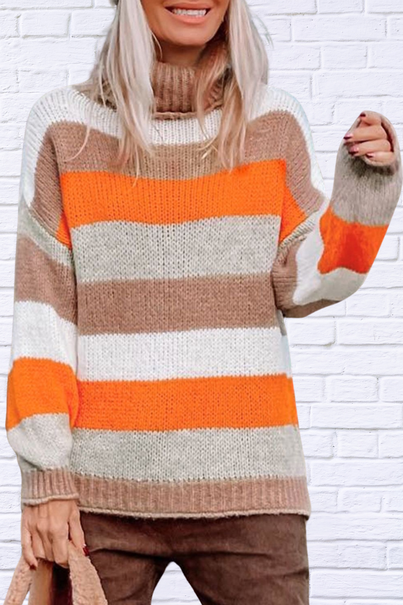 Color Block Drop Shoulder Turtleneck Sweater