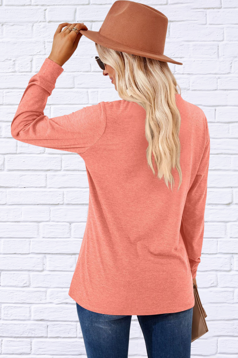 V-Neck Buttoned Long Sleeve Blouse