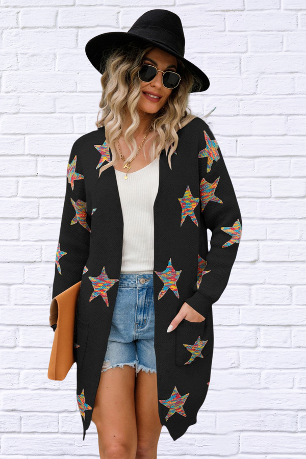 Star Open Front Long Sleeve Cardigan