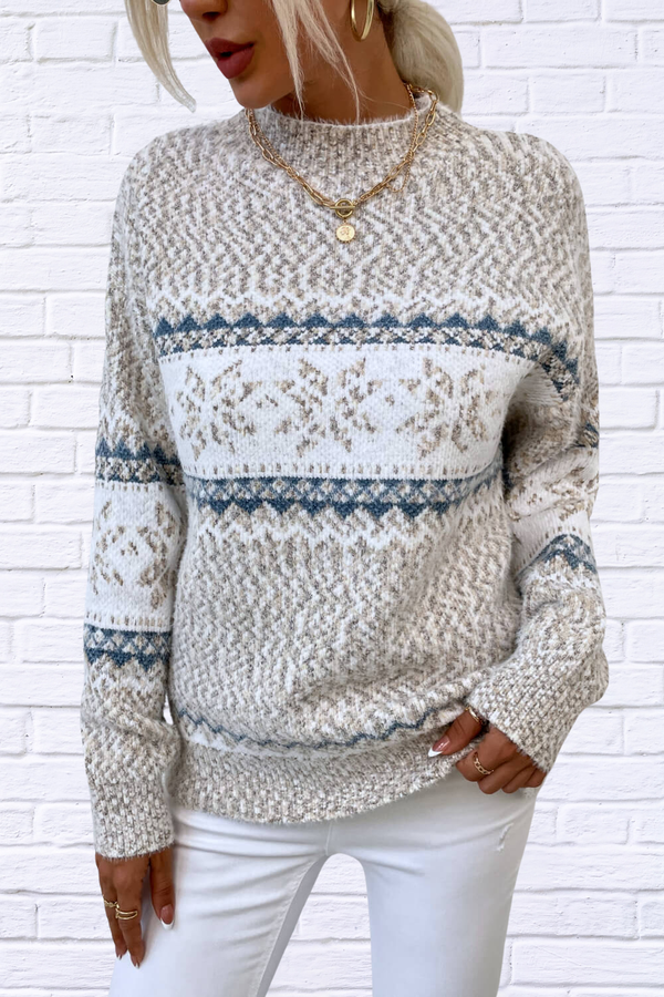 Snowflake Pattern Mock Neck Sweater