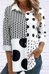 Artistic Black and White Collared Button-Up Shirt