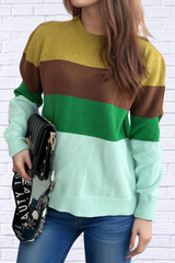 Ruby Color Block Stripe Round Neck Long Sleeve Sweater