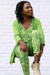 Lime Green Animal Print  And Cheron Print Flat Front Cotten Sateen Pant