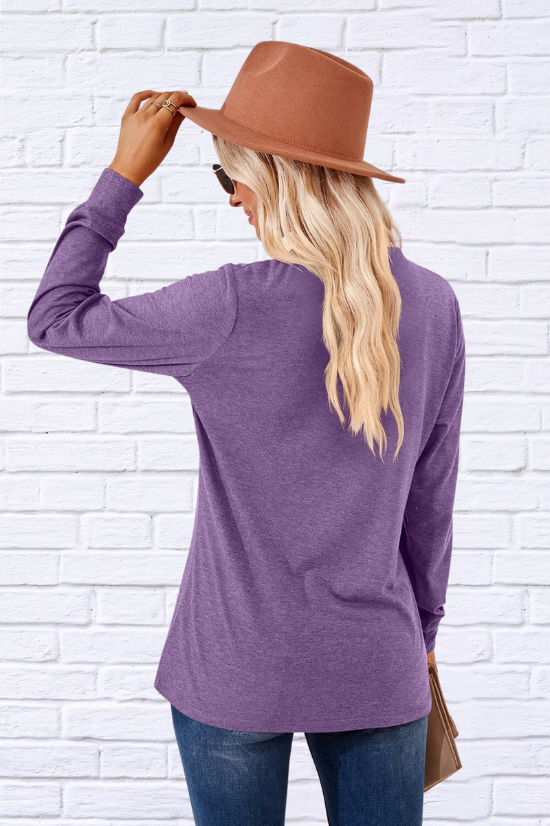 V-Neck Buttoned Long Sleeve Blouse