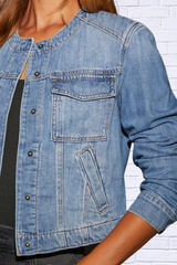 Snap Down Dropped Cargo Denim Jacket