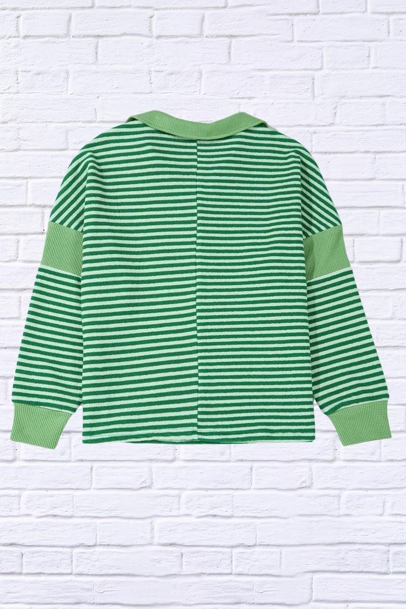 Striped Johnny Collar Long Sleeve Top